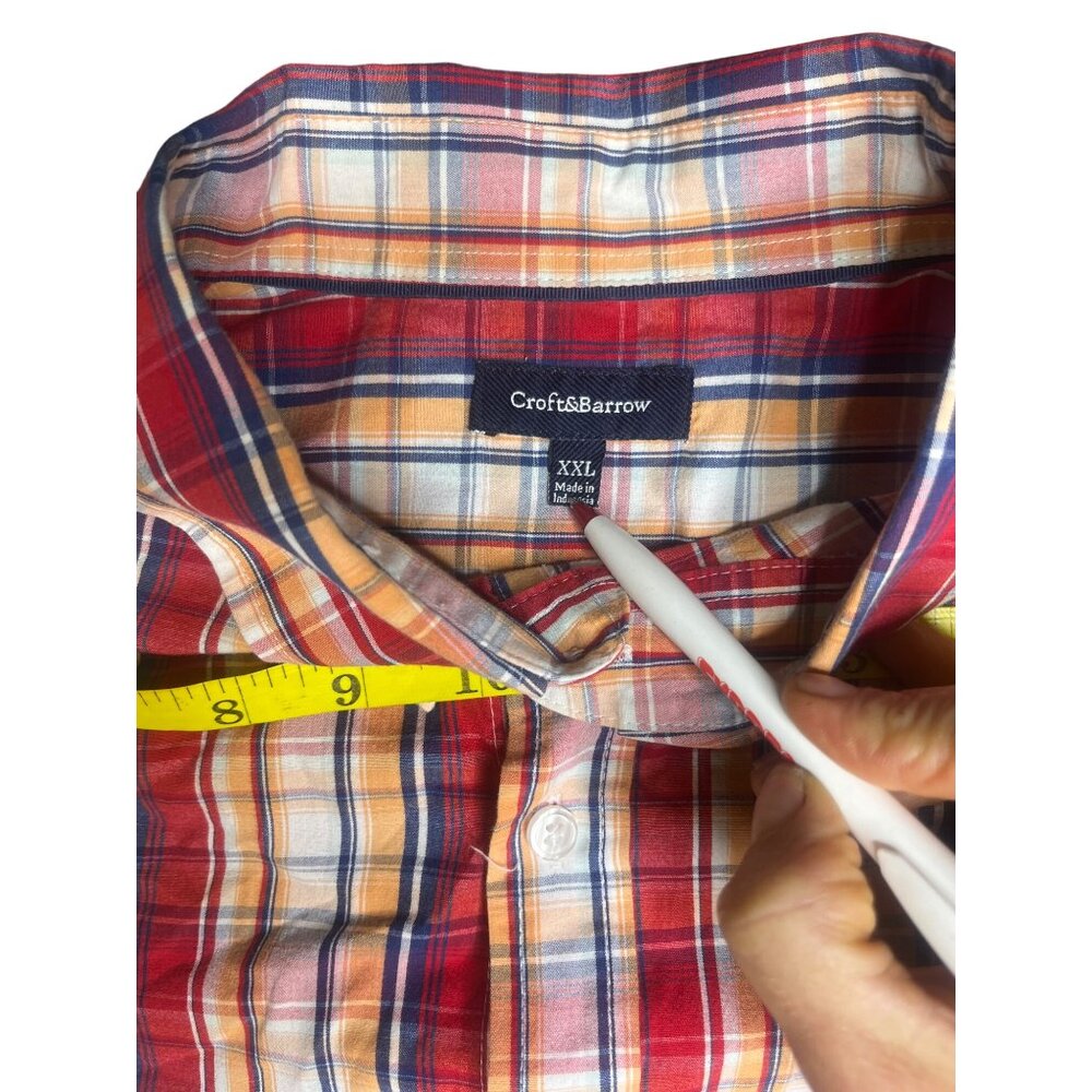 Croft & Barrow 2xL Plaid Button-Down Short Sleeves Shirt Red Blue Western Wear - Picture 2 of 13